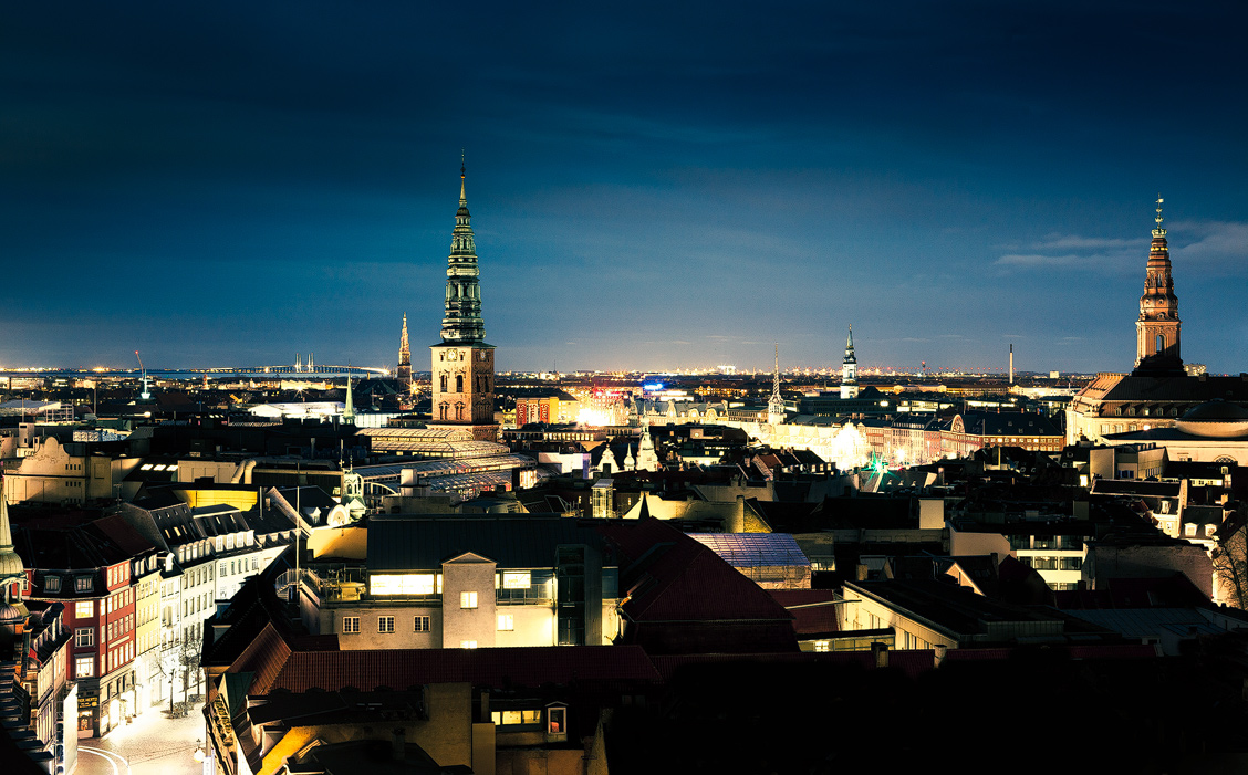 Copenhagen cityscape at night